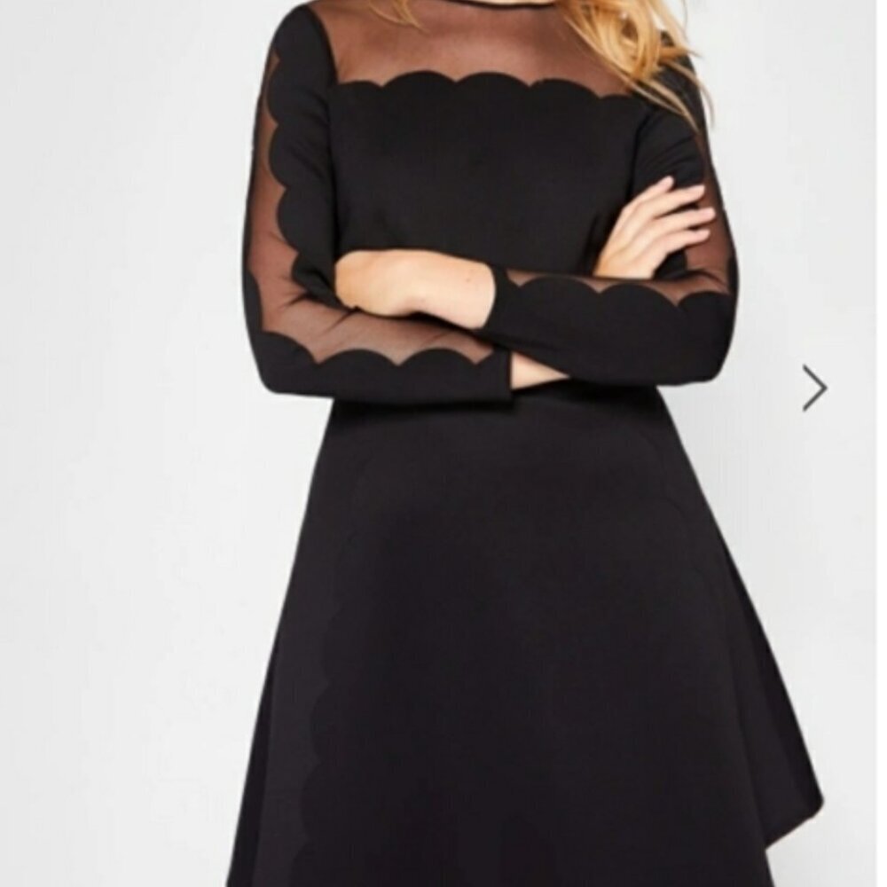 Ted Baker Kikoh Skater Dress Mni LBD Mesh Panel Long Sleeve Pockets Black Small